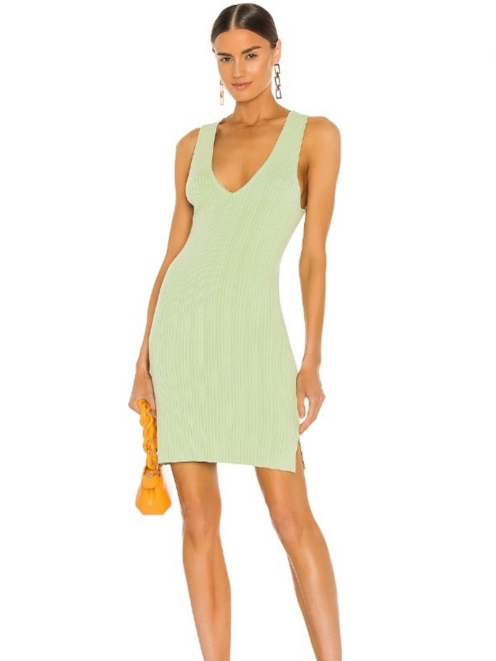 Michael Costello x Revolve Rib Knit Kelly Green Cross Back Mini Dress